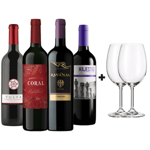 Kit 4 Vinhos Exclusivos + 2 Taças Bohemia Cristal Grátis