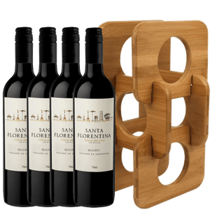 Kit Presente 4 Vinhos Argentino + Adega Bambu 20CM