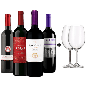 Kit 4 Vinhos Exclusivos + 2 Taças Bohemia Cristal Grátis