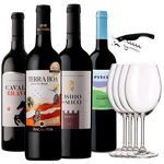 Kit-Presente---4-Vinhos-Portugueses---4-Tacas---Saca-rolhas