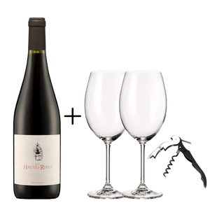 Kit Para Presentear Vinho Francês + 02 taças e cristal e Saca-rolhas grátis