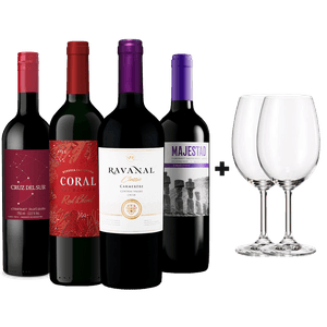 Kit 4 Vinhos Exclusivos + 2 Taças Bohemia Cristal Grátis