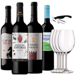 Kit 4 Vinhos Portugueses + 4 Tacas e Saca-rolhas