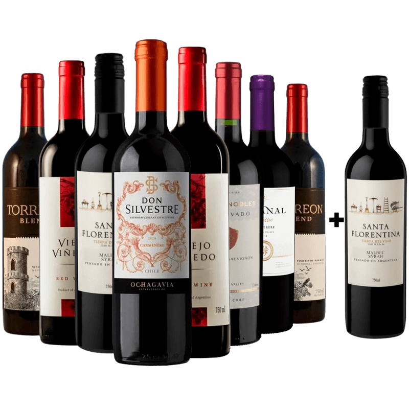 Kit 8 Vinhos Tintos + 1 Malbec Argentino Gratis
