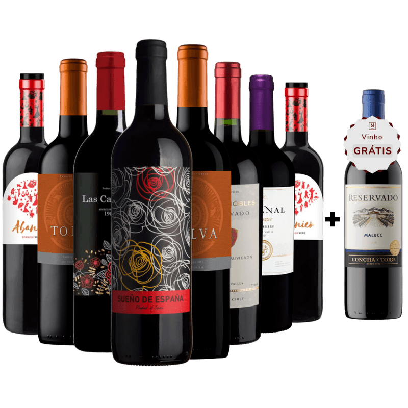 Kit 8 Vinhos Tintos + 1 Malbec Argentino Gratis